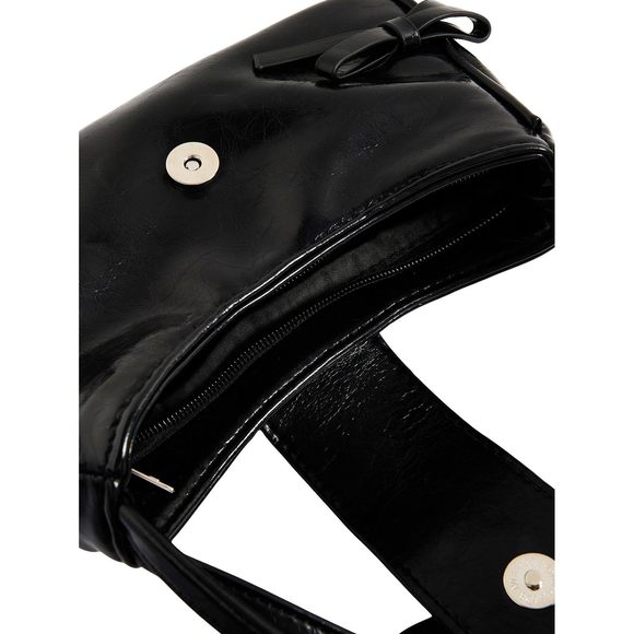 Bow Shoulder Handbag Pu Leather Top Handle Y2K Underarm Bags Black :[ - Picture 3 of 6